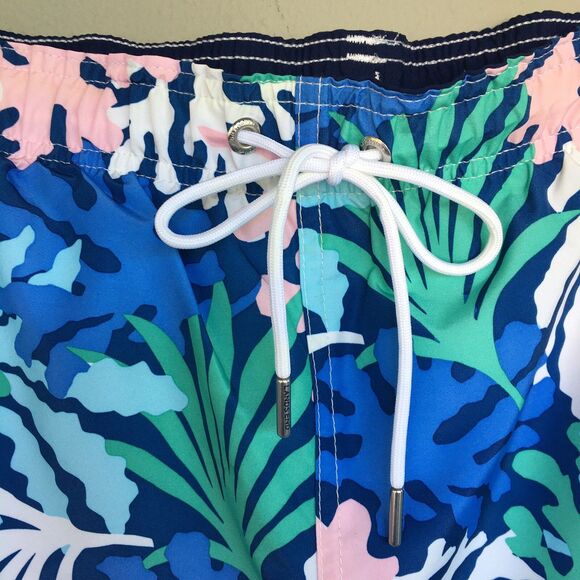 Lands' End Men Swim Trunks Shorts XXL Leaf Print Pockets Tropical Beach Resort - Picture 2 of 11